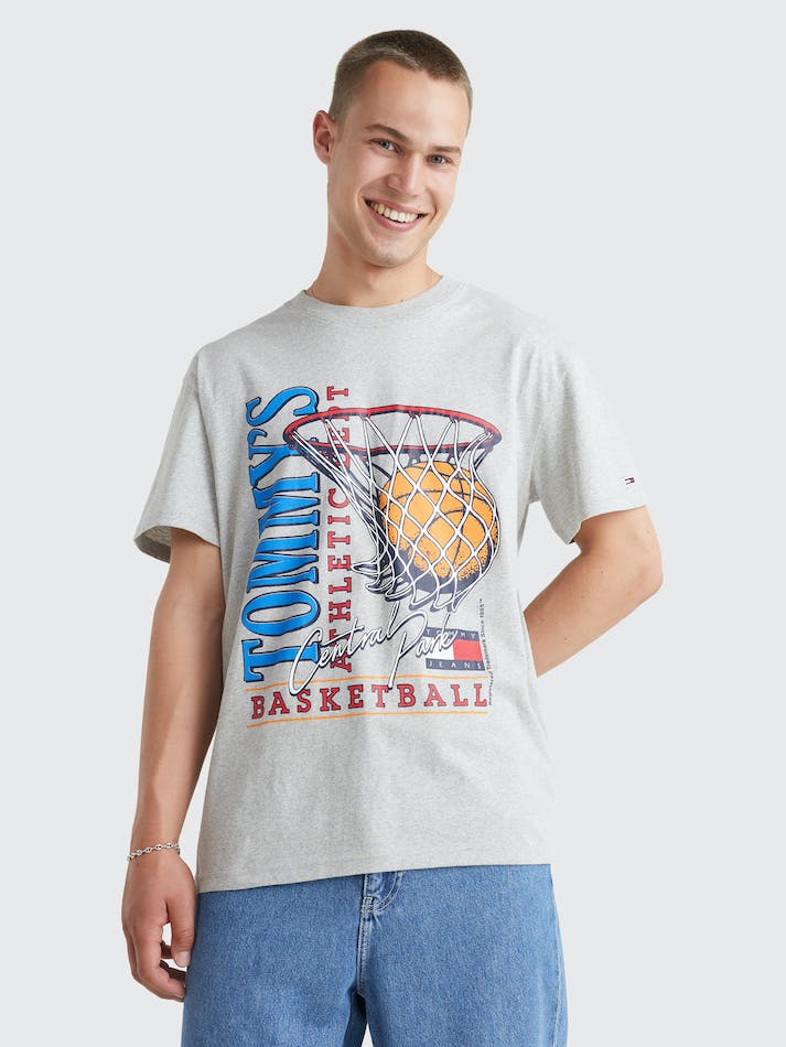 Tommy Jeans Basketball-Inspired Vintage Relaxed Men's T Shirts Silver Grey | mlimmLtyPhej