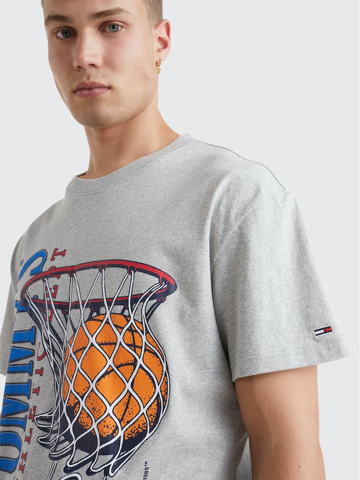 Tommy Jeans Basketball-Inspired Vintage Relaxed Men's T Shirts Silver Grey | mlimmLtyPhej