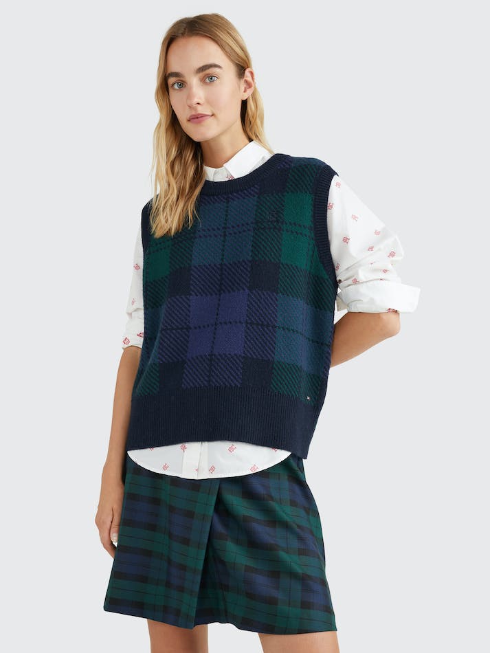 Tommy Hilfiger Black Watch Tartan Relaxed Sweater Women's Sweaters Black | LqbpMSoLpXhT