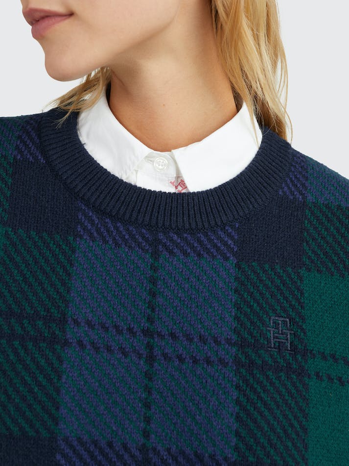 Tommy Hilfiger Black Watch Tartan Relaxed Sweater Women's Sweaters Black | LqbpMSoLpXhT