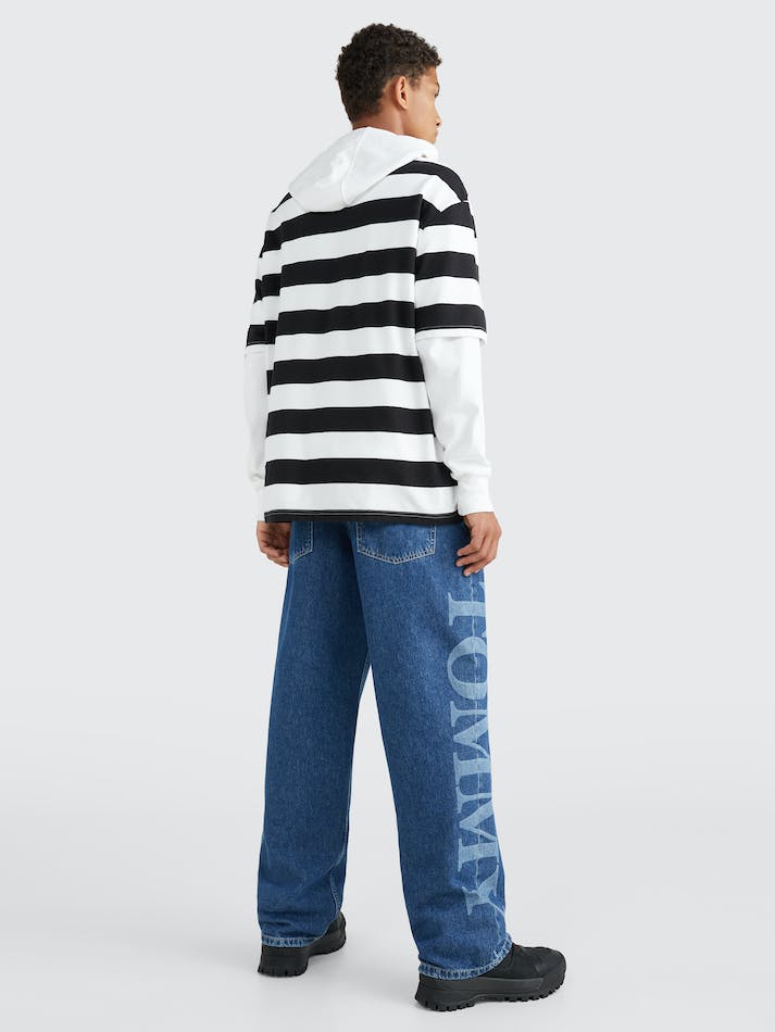 Tommy Jeans Bold Stripe Oversized Men's T Shirts Black | R2HfICkWhdsa