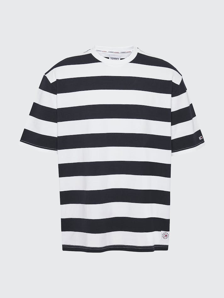 Tommy Jeans Bold Stripe Oversized Men's T Shirts Black | R2HfICkWhdsa