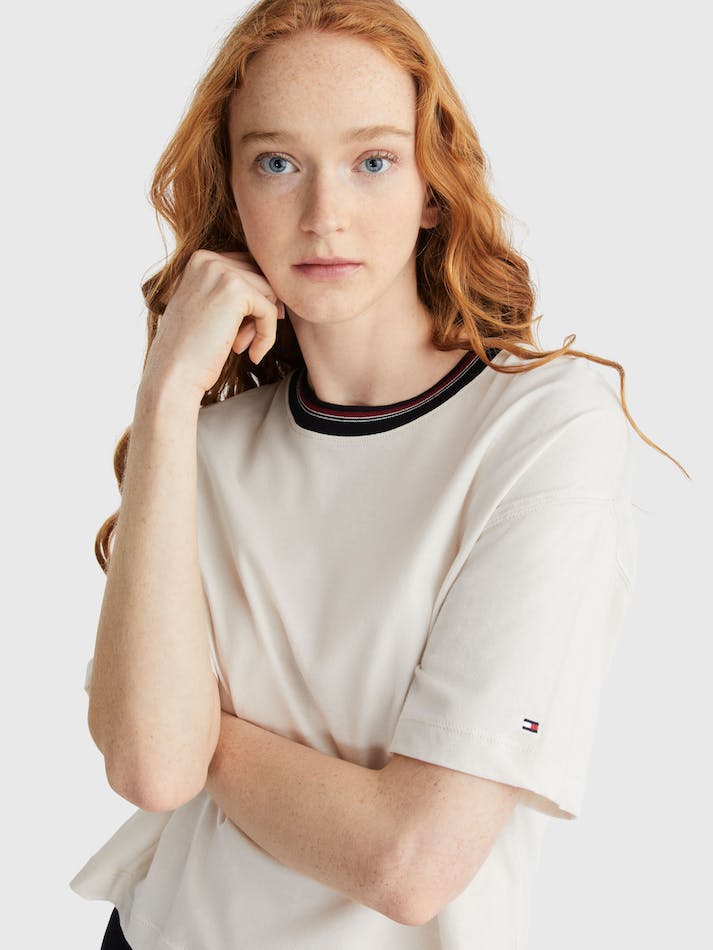 Tommy Hilfiger Border Stripe Women's Tops White | AmaDPF0uoGsy