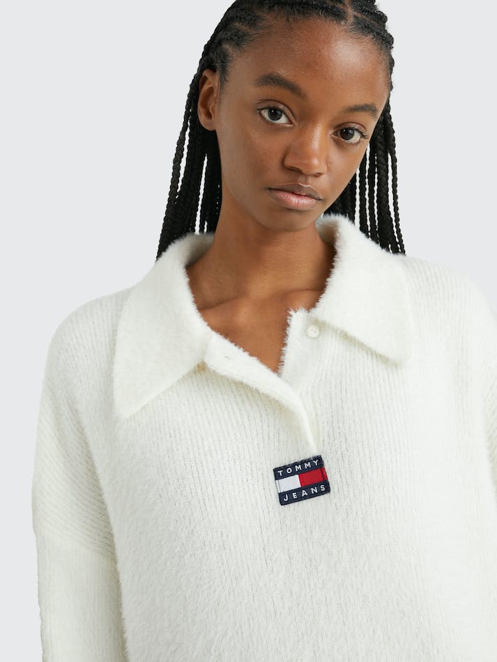 Tommy Jeans Boxy Cropped Polo Women's Jumpers White | 9tXVVgfMd86Q