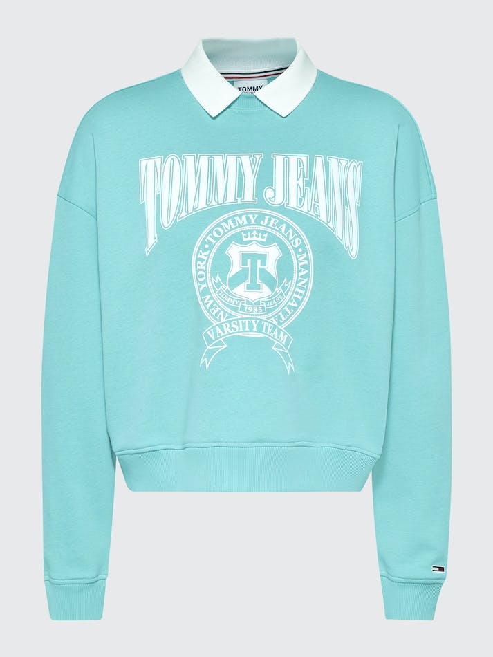 Tommy Jeans Boxy Fit Varsity Polo Women's Sweatshirt Ocean Tide | XiHTIO0p6dfY