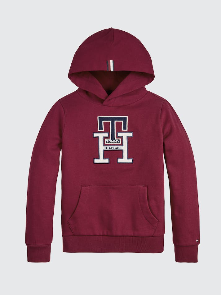 Tommy Hilfiger Boys 3-7 Monogram Applique Kids' Hoodie Dark Red | bDdnoBChZp0u