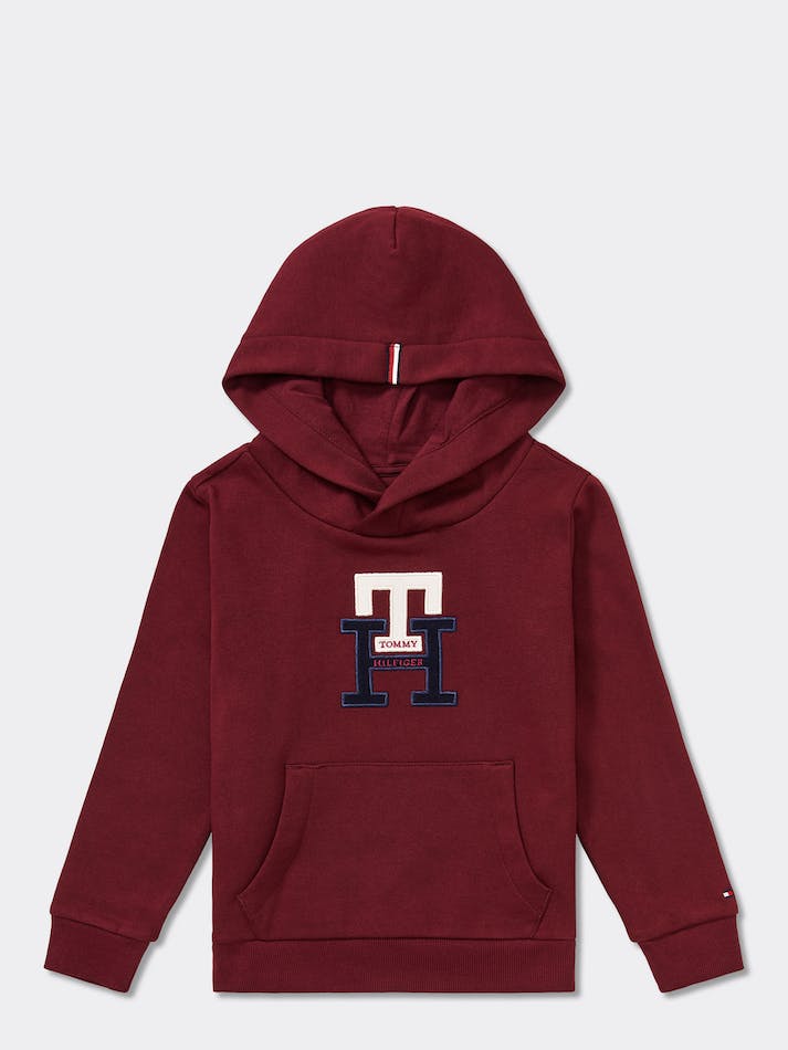 Tommy Hilfiger Boys 3-7 Monogram Applique Kids\' Hoodie Dark Red | bDdnoBChZp0u