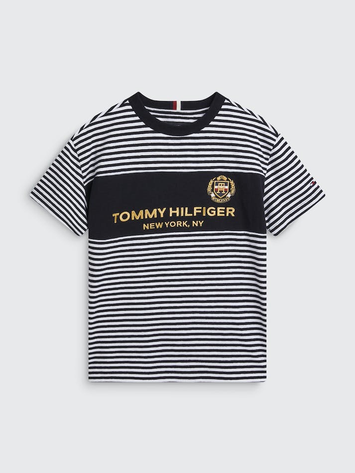 Tommy Hilfiger Boys 8-16 Stripe Logo Embroidery Kids\' T Shirts Blue Stripes / White | gDCAhseeE3ul