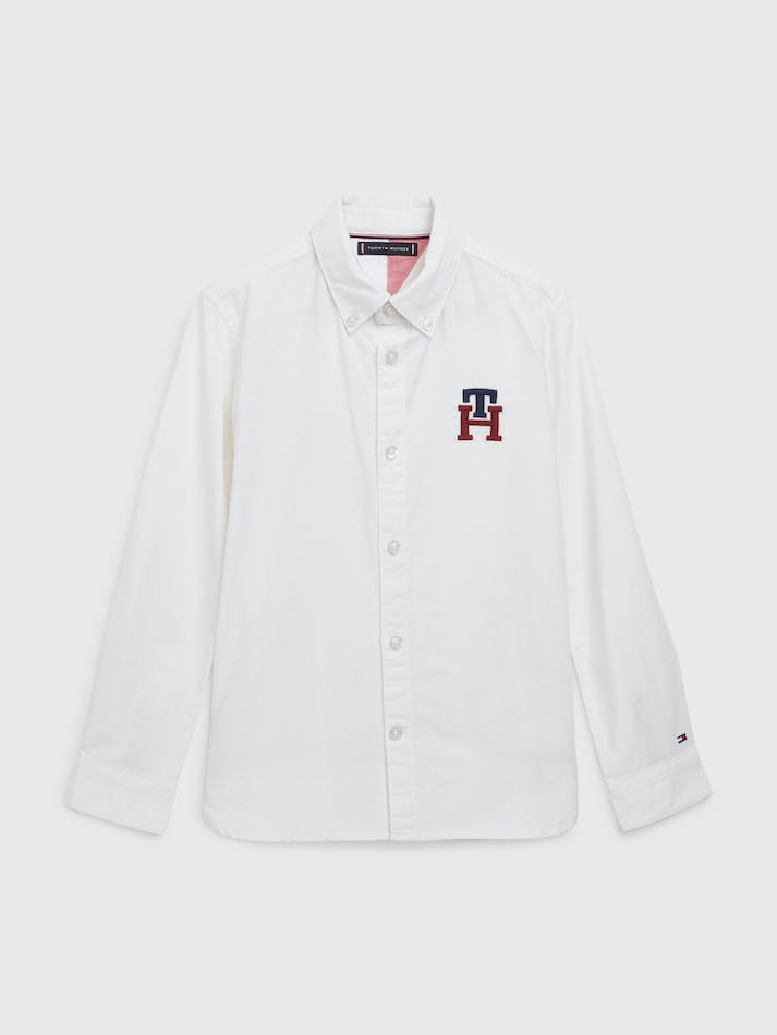 Tommy Hilfiger Boys 8-16 Th Monogram Regular Fit Oxford Kids\' Shirts White / Light | 5GQUdO2dIrHP