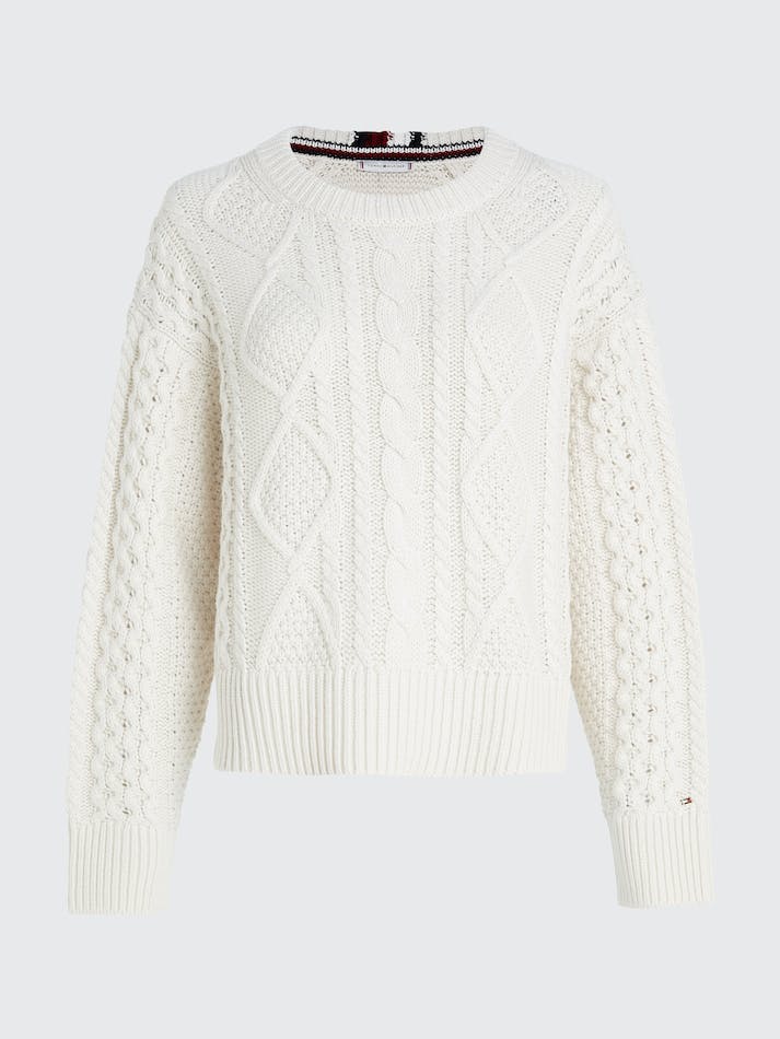 Tommy Hilfiger Cable Boyfriend Women\'s Sweater White | WXPKku7skbIO