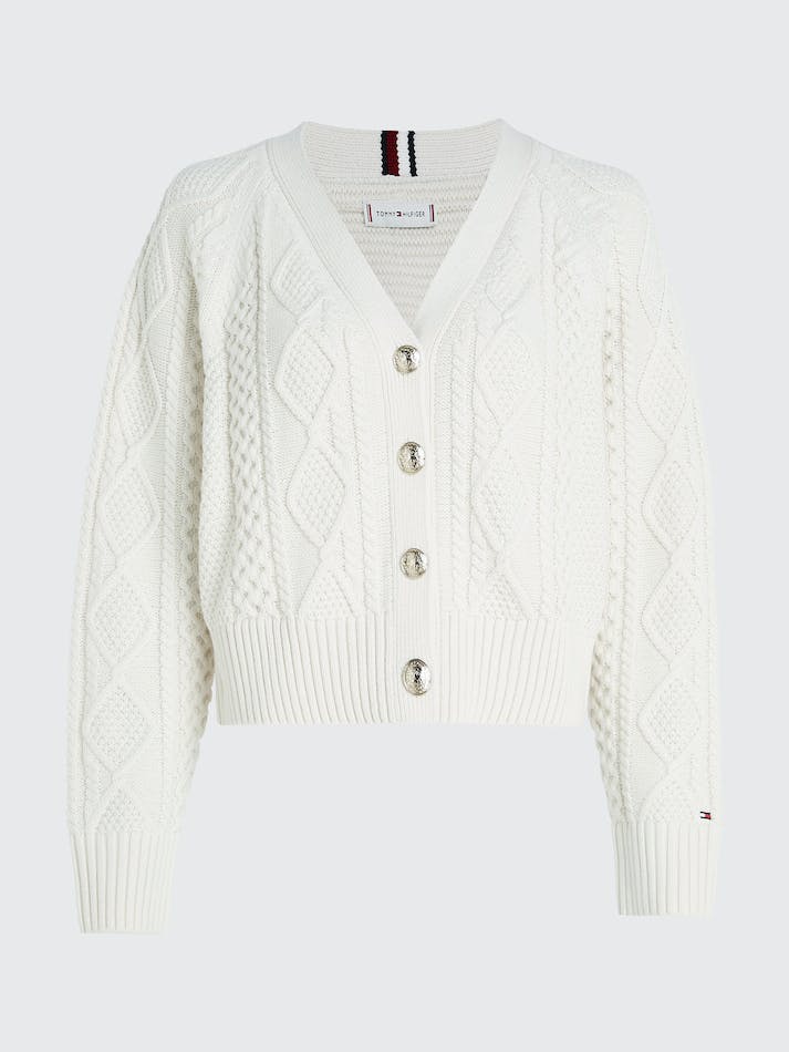 Tommy Hilfiger Cable Crop Women's Cardigan White | APey3Ni9CRtA