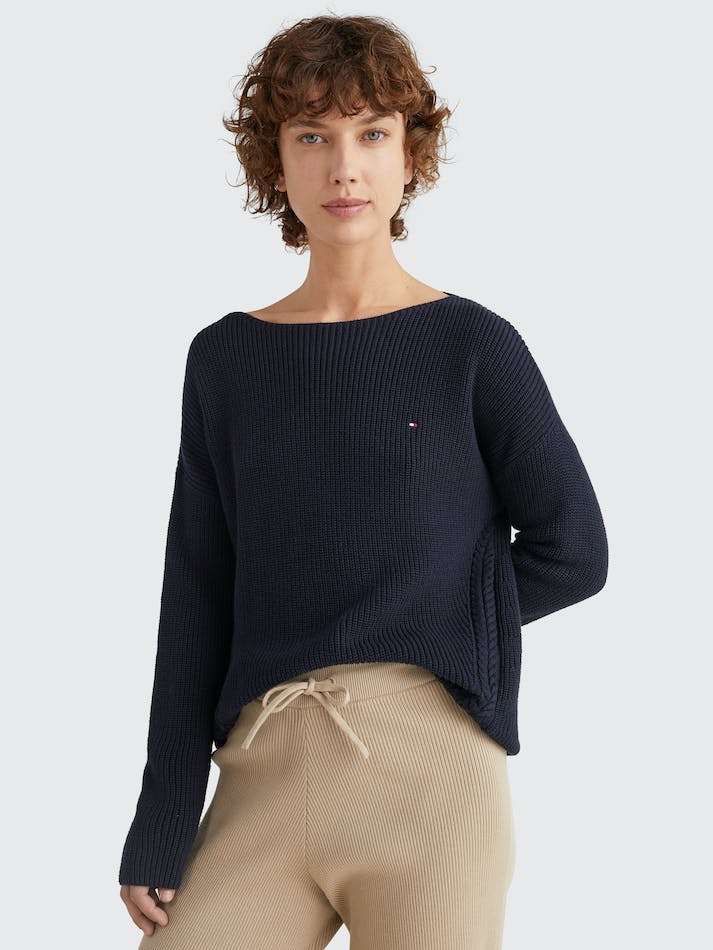 Tommy Hilfiger Cable Knit Detail Relaxed Fit Women's Jumpers Blue | GSky9Jkmi6Ub