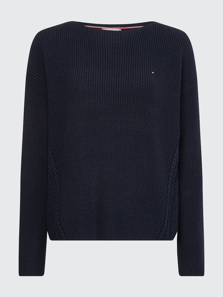 Tommy Hilfiger Cable Knit Detail Relaxed Fit Women's Jumpers Blue | GSky9Jkmi6Ub