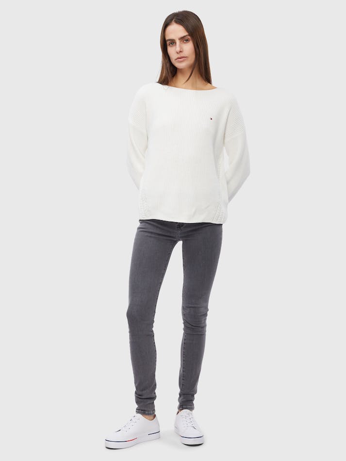 Tommy Hilfiger Cable Knit Detail Relaxed Fit Women's Jumpers White | xBzdgD5lNfkB