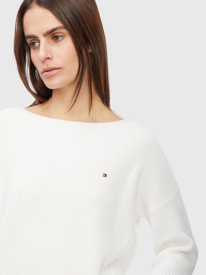 Tommy Hilfiger Cable Knit Detail Relaxed Fit Women's Jumpers White | xBzdgD5lNfkB