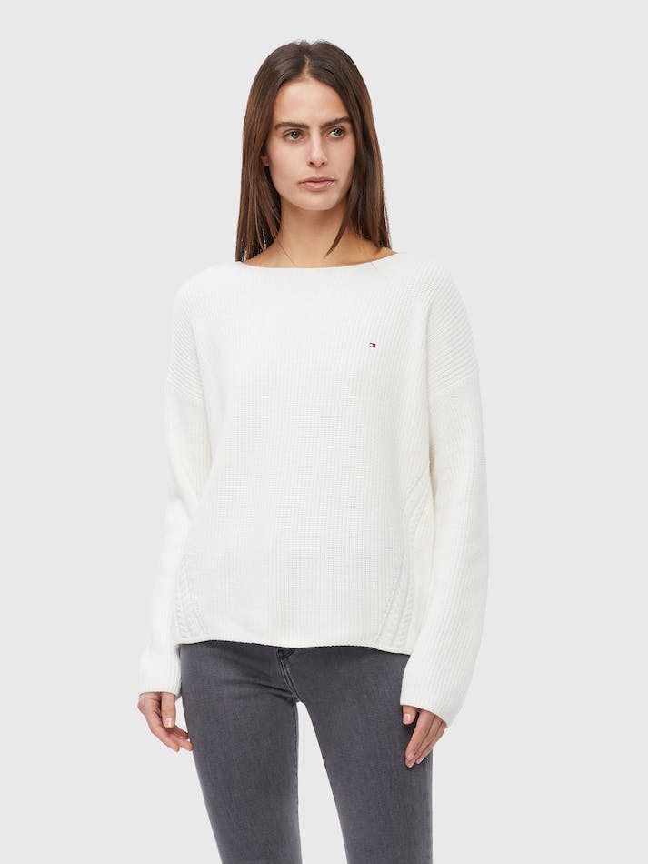 Tommy Hilfiger Cable Knit Detail Relaxed Fit Women\'s Jumpers White | xBzdgD5lNfkB