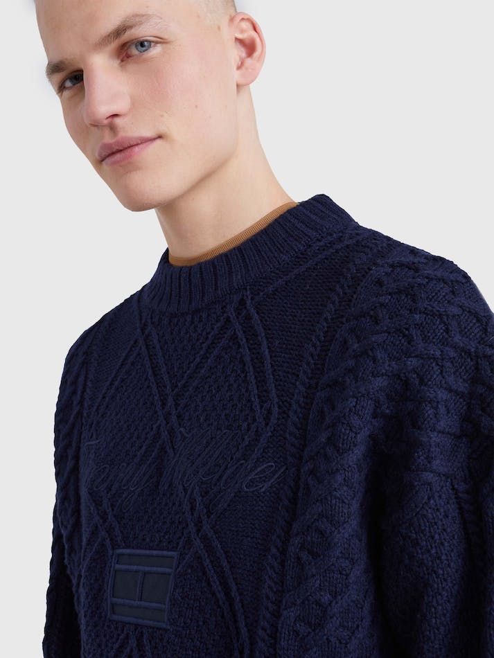 Tommy Hilfiger Cable Knit Oversized Men's Jumpers Blue | BD1ZiDxRxRYY