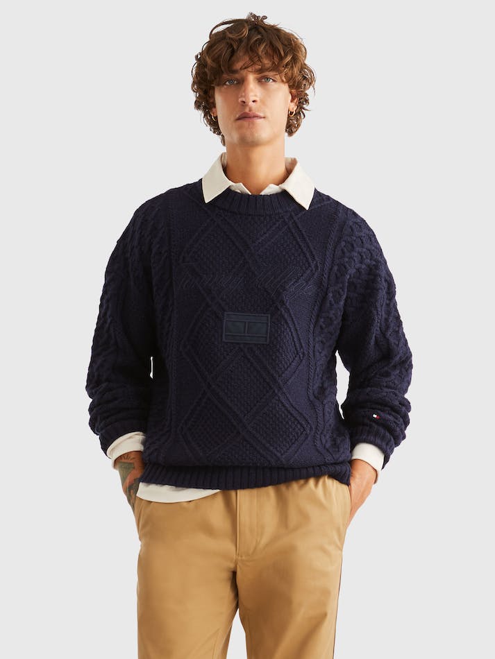 Tommy Hilfiger Cable Knit Oversized Men\'s Jumpers Blue | BD1ZiDxRxRYY