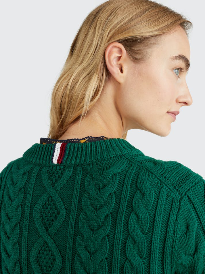 Tommy Hilfiger Cable Knit Slim Fit Women's Sweaters Green | CDf5CmHgjQd9