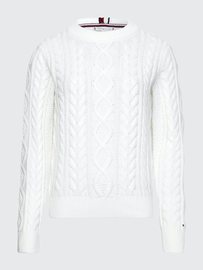 Tommy Hilfiger Cable Knit Slim Fit Women's Sweaters White | zfZrs7fmTqyo