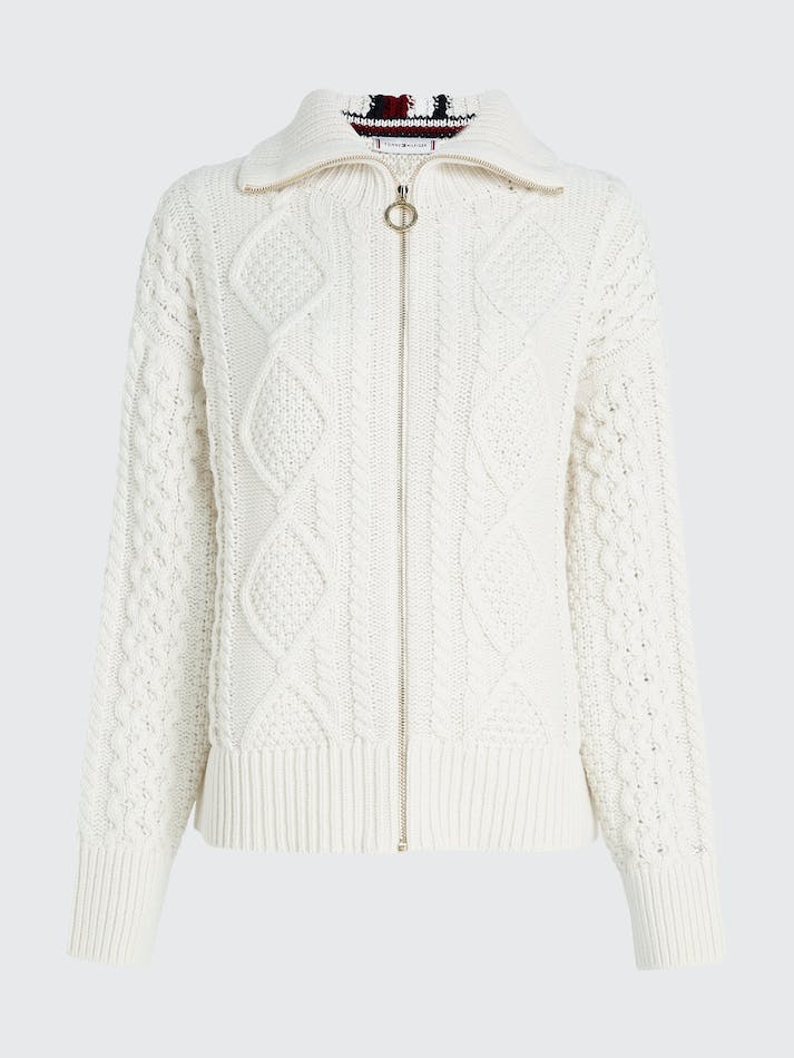 Tommy Hilfiger Cable Knit Zip-Thru Relaxed Women's Cardigan White | pHRUyAfP1E55