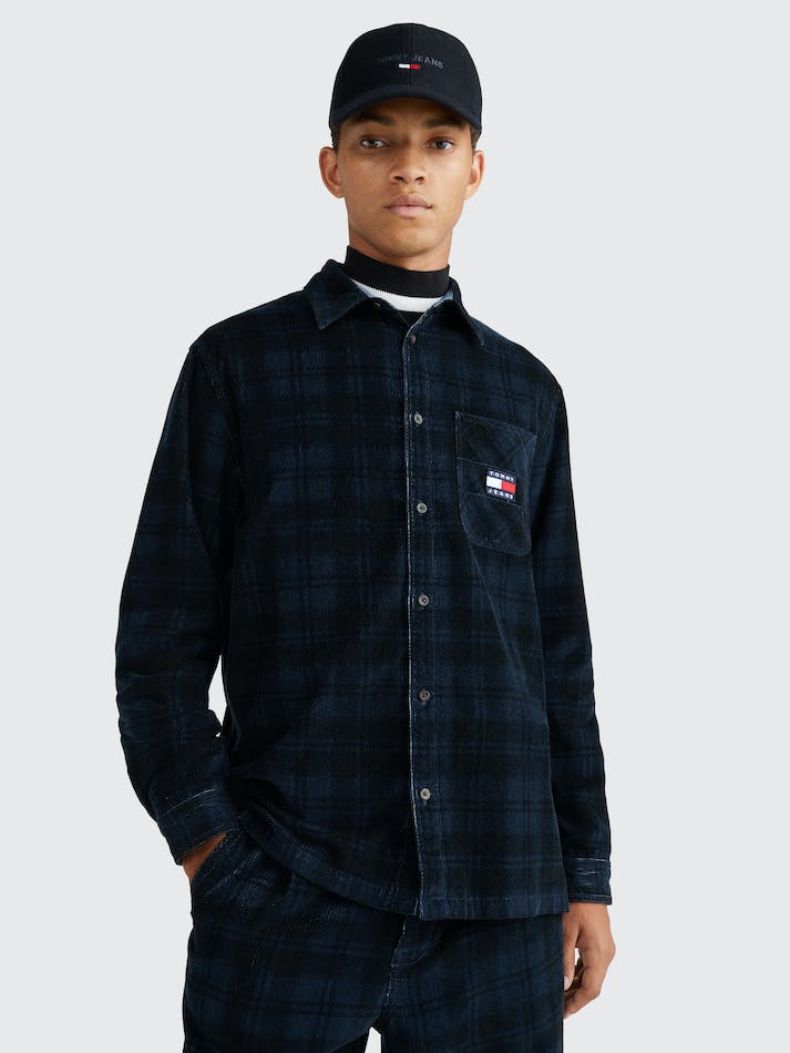 Tommy Jeans Check Relaxed Fit Corduroy Men's Shirts Navy | gDQ8k9KlbHhG