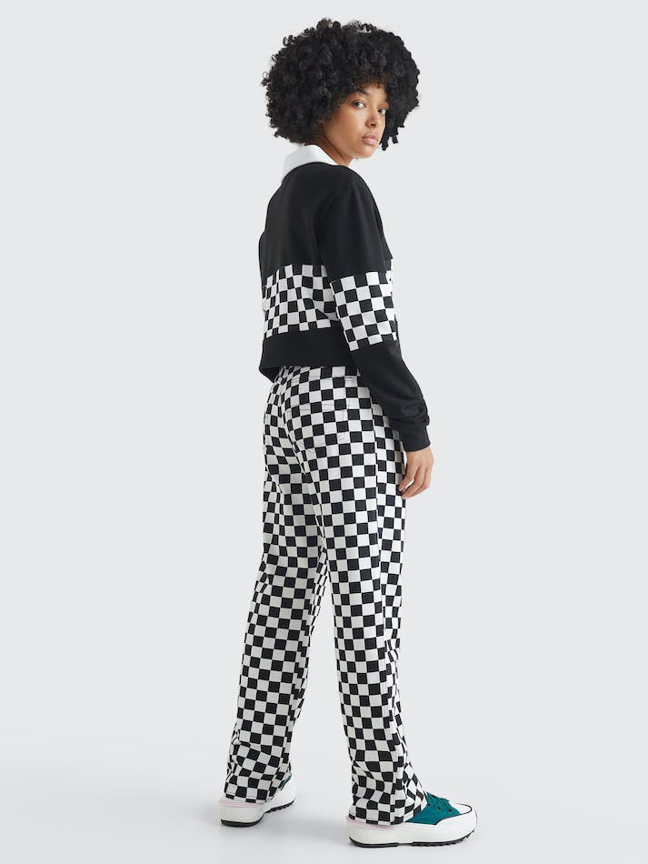 Tommy Jeans Checkerboard Cropped Cotton Long Sleeve Women's Polo Shirts Black / Multicolor | OVQTe0IdZHOE