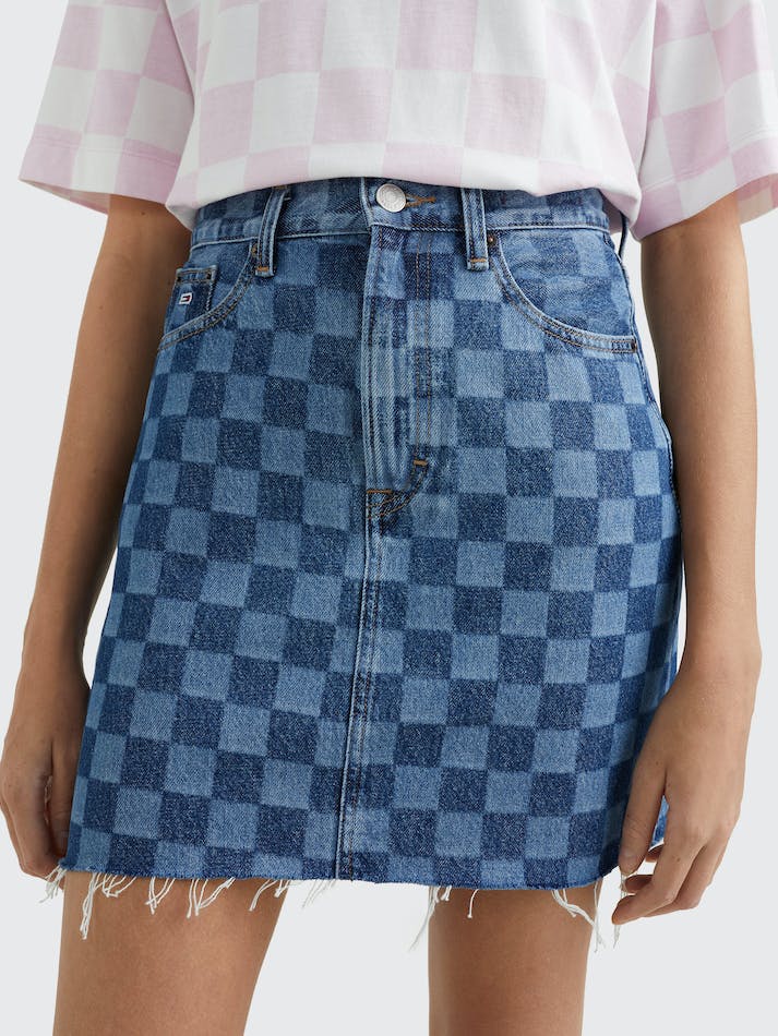 Tommy Jeans Checkerboard Denim Women's Skirts Blue | vf8acYd7D3Y6