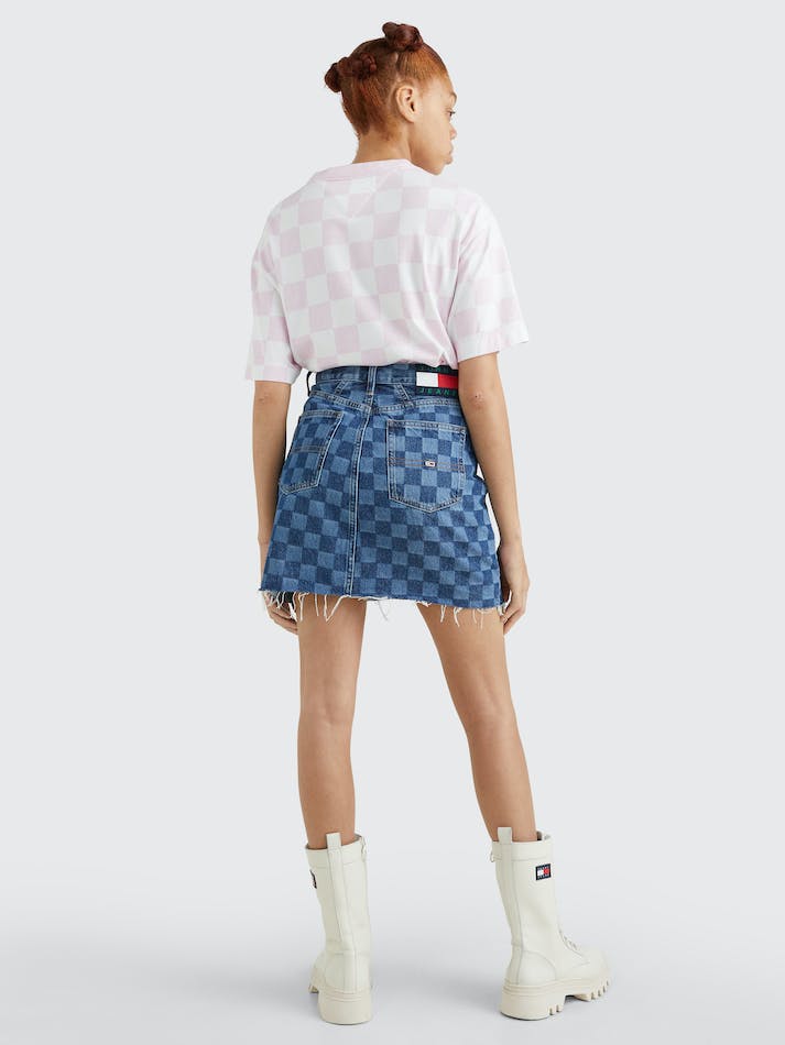 Tommy Jeans Checkerboard Denim Women's Skirts Blue | vf8acYd7D3Y6