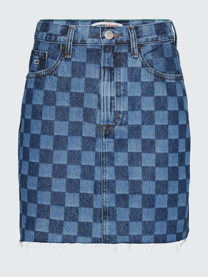 Tommy Jeans Checkerboard Denim Women's Skirts Blue | vf8acYd7D3Y6