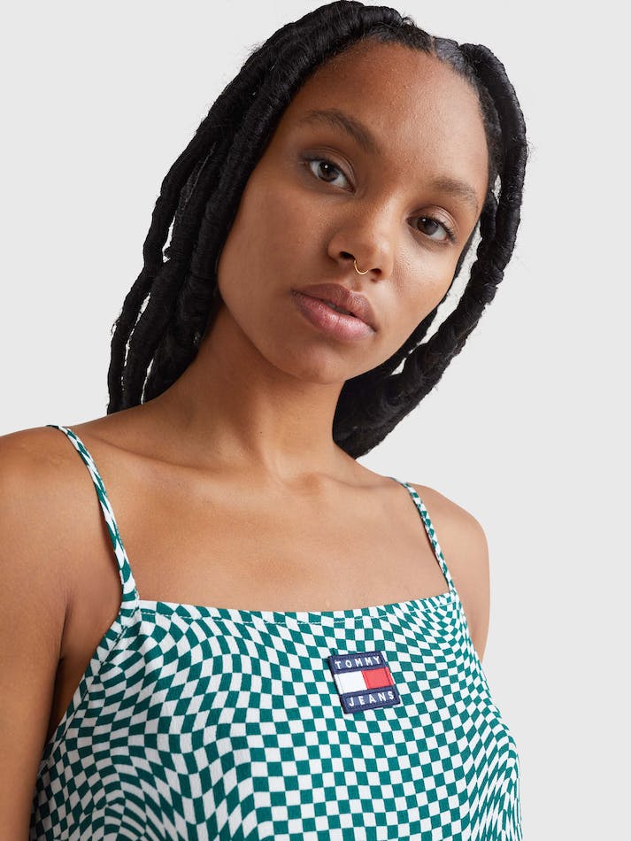 Tommy Jeans Checkerboard Fit And Flare Women's Dress Checker Print | f5sOOH2UxSva