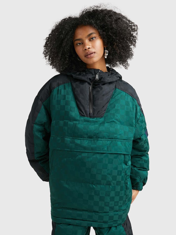 Tommy Jeans Checkerboard Jacquard Padded Popover Unisex Jackets Turquoise | fzjmxnuLeRo0