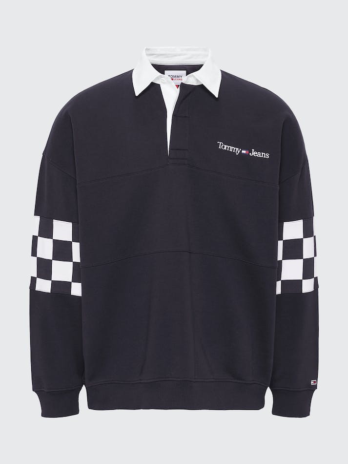 Tommy Jeans Checkerboard Logo Embroidery Rugby Men's Shirts Black | 0Nx7yDjyLFzF