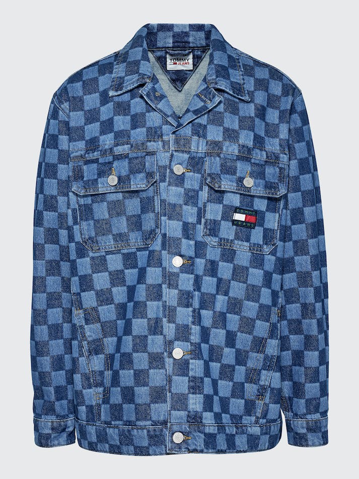 Tommy Jeans Checkerboard Oversized Denim Trucker Women's Jackets Blue | F1tZpdDiBJcK