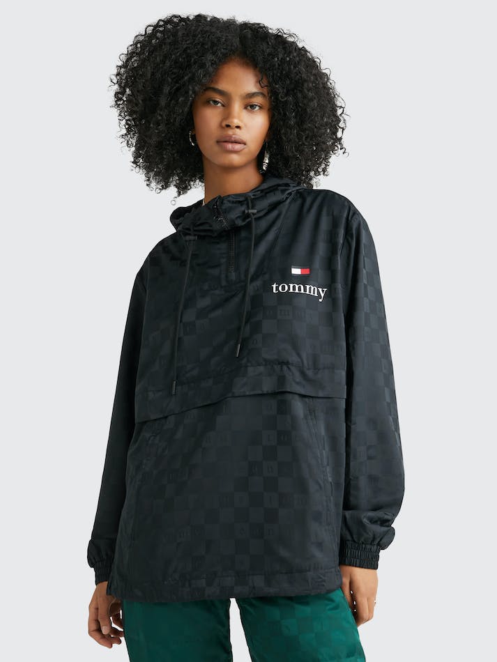 Tommy Jeans Checkerboard Popover Track Unisex Jackets Black | 2o0Ahx5hAG2B