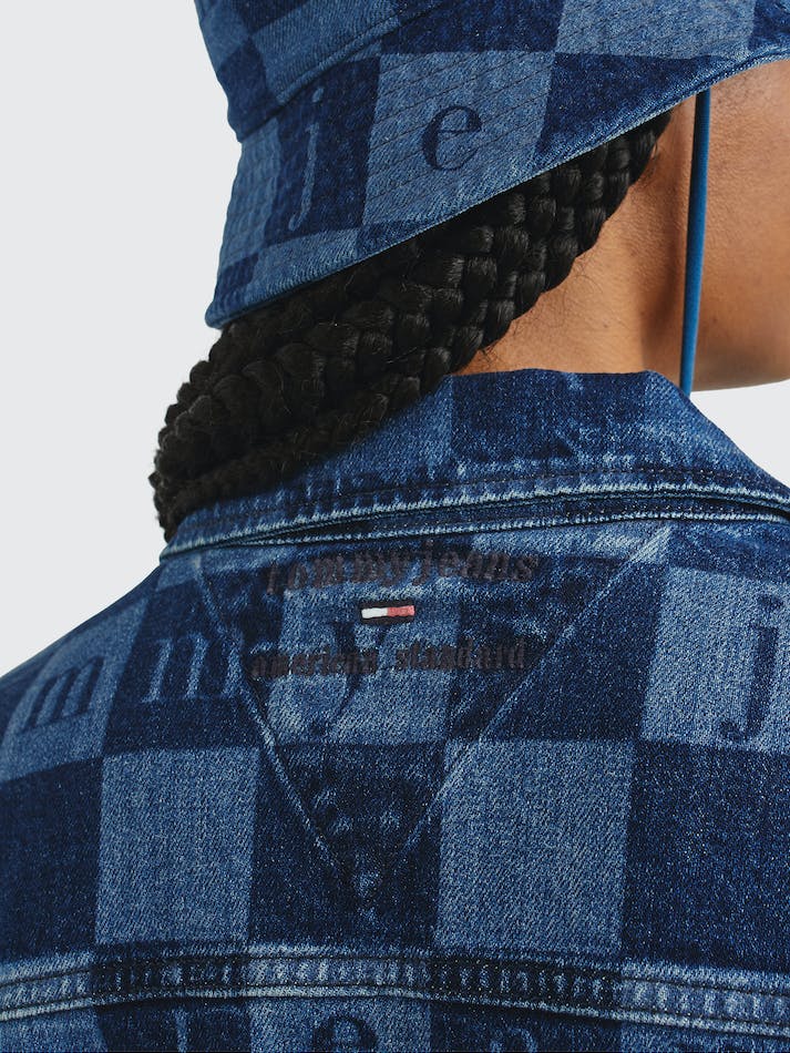 Tommy Jeans Checkerboard Recycled Denim Trucker Unisex Jackets Indigo Blue Grey | tjz4dunDGzE8