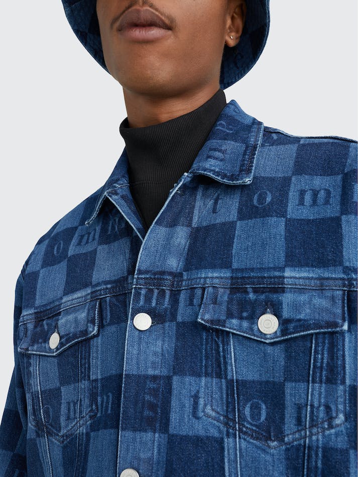 Tommy Jeans Checkerboard Recycled Denim Trucker Unisex Jackets Indigo Blue Grey | tjz4dunDGzE8