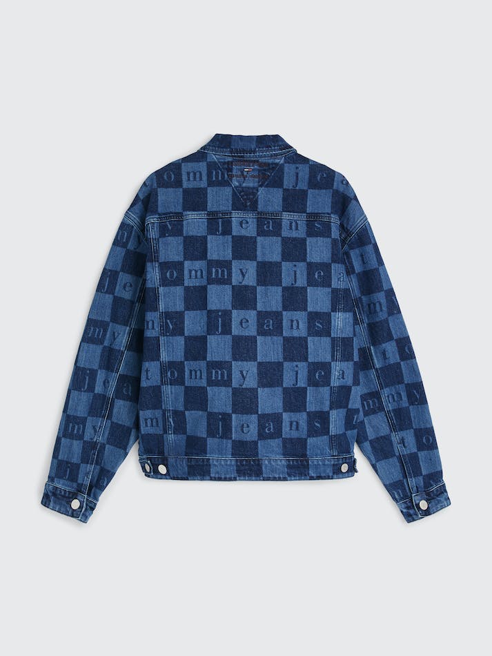 Tommy Jeans Checkerboard Recycled Denim Trucker Unisex Jackets Indigo Blue Grey | tjz4dunDGzE8