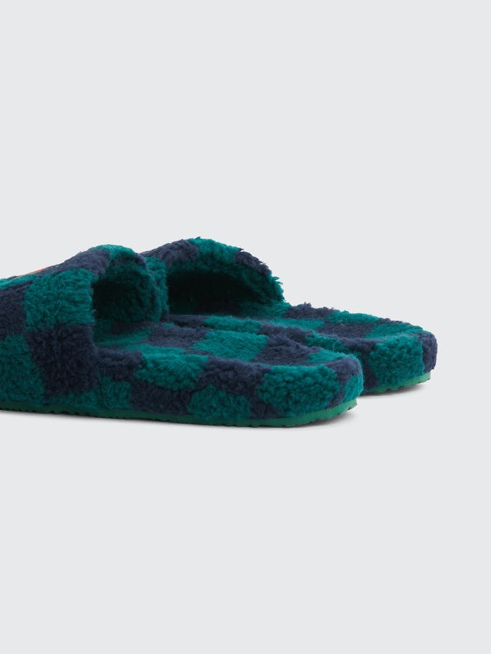 Tommy Hilfiger Checkerboard Sherpa Slipper Men's Slides Dark Green | gxfCaBHRCCH4