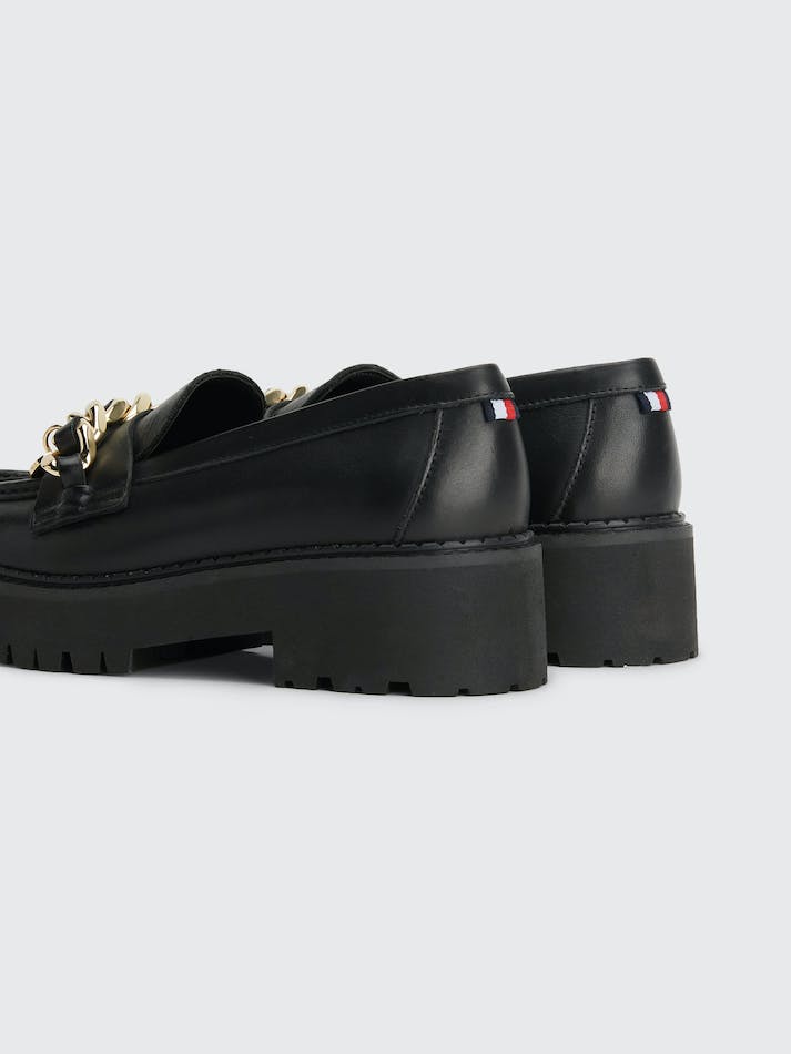 Tommy Hilfiger Chunky Sole Chain Detail Leather Women's Loafers Black | o47ip2mRmbF9