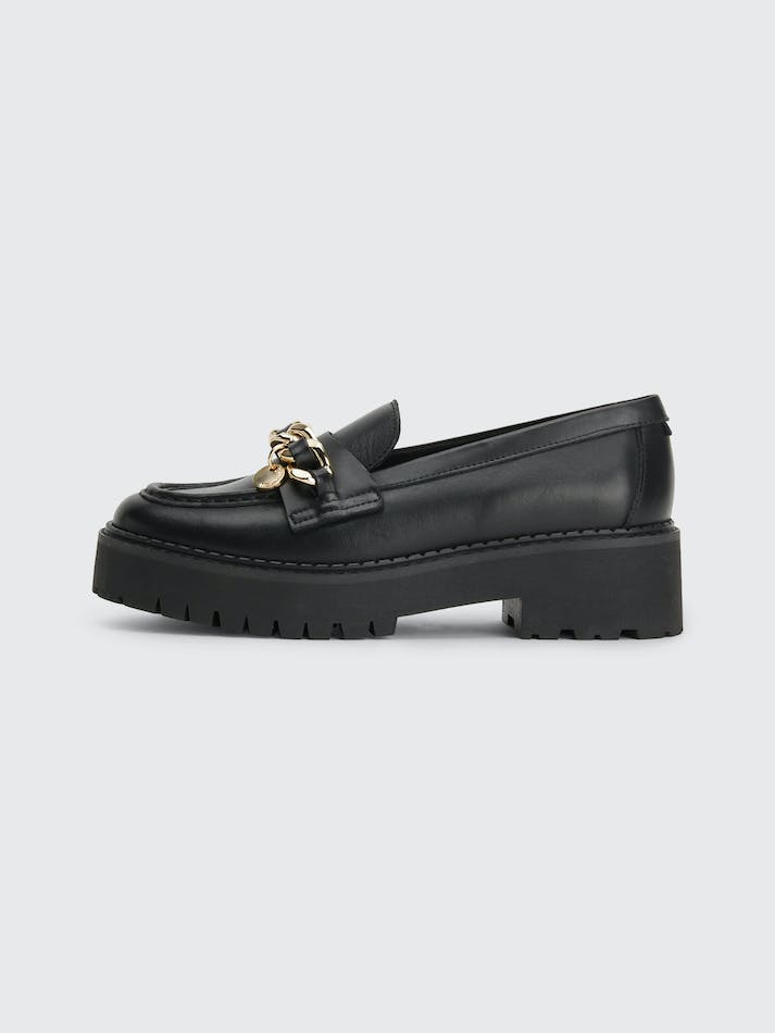 Tommy Hilfiger Chunky Sole Chain Detail Leather Women's Loafers Black | o47ip2mRmbF9