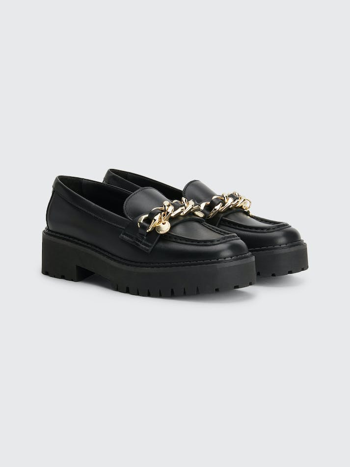 Tommy Hilfiger Chunky Sole Chain Detail Leather Women\'s Loafers Black | o47ip2mRmbF9