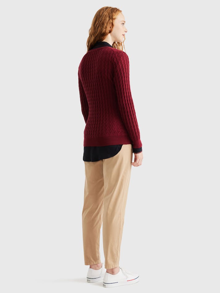 Tommy Hilfiger Classic Cable V Neck Women's Sweater Dark Red | 3HPouldQIL3K