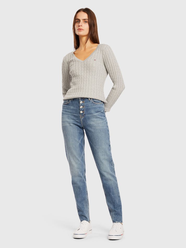 Tommy Hilfiger Classic Cable V Neck Women's Sweater Light Grey | AijfsVGpRPmK