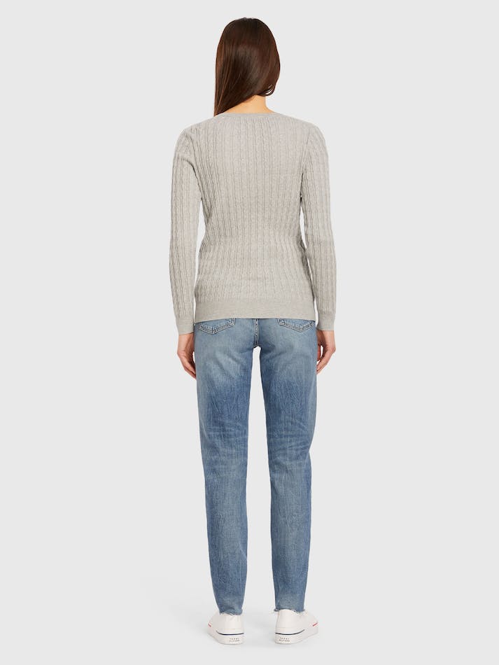 Tommy Hilfiger Classic Cable V Neck Women's Sweater Light Grey | AijfsVGpRPmK