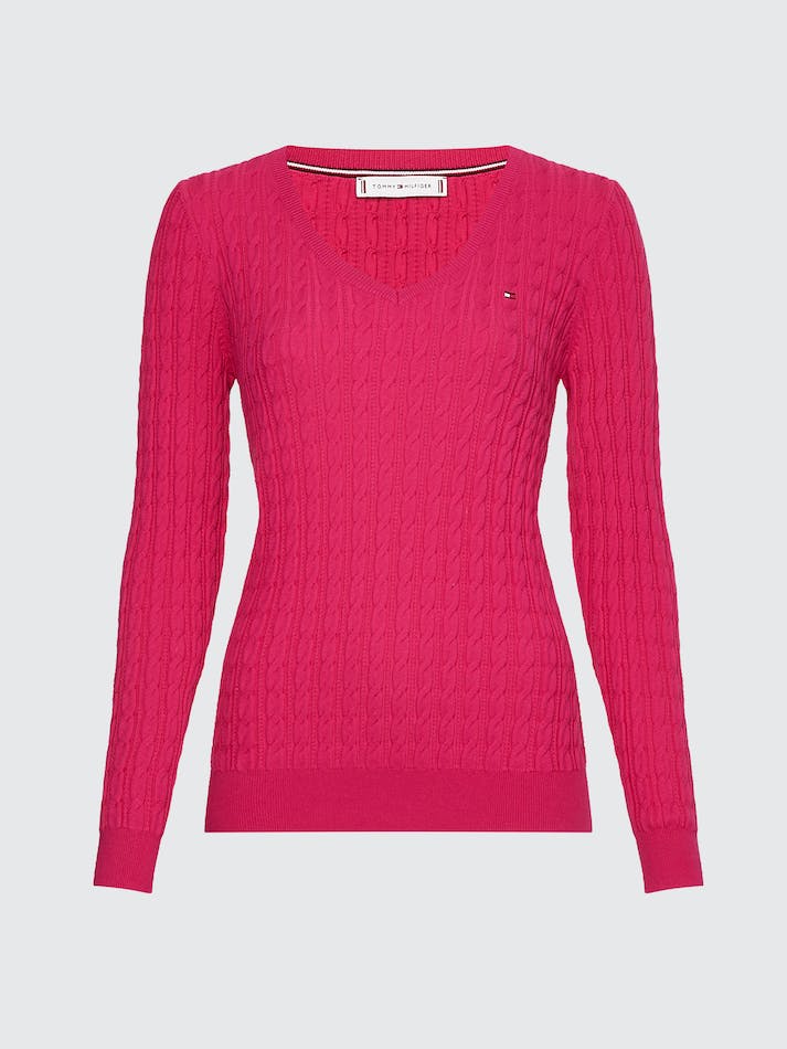 Tommy Hilfiger Classic Cable V Neck Women's Sweater Pink | JntX2TmJmPxH