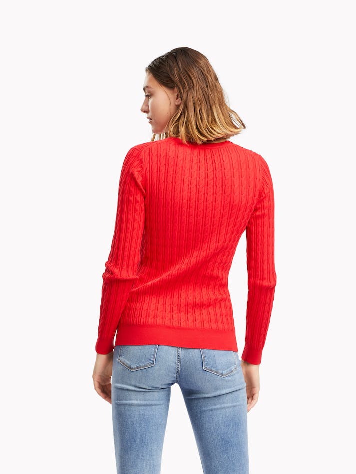 Tommy Hilfiger Classic Cable V Neck Women's Sweater Red | MoxbVuxafdJW