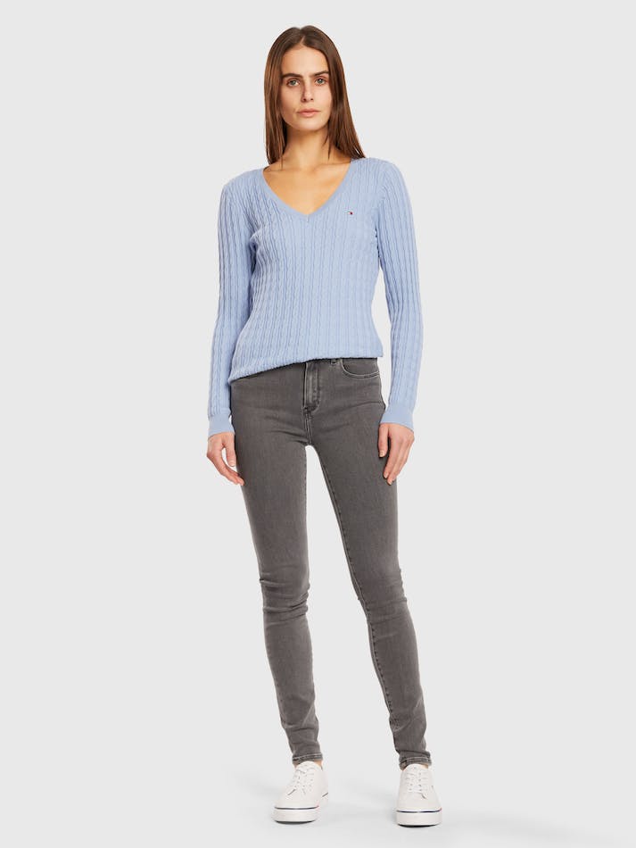 Tommy Hilfiger Classic Cable V Neck Women's Sweater Blue | TgxK2C9fZNlJ