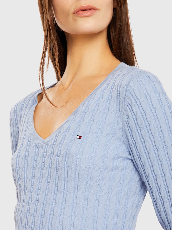 Tommy Hilfiger Classic Cable V Neck Women's Sweater Blue | TgxK2C9fZNlJ