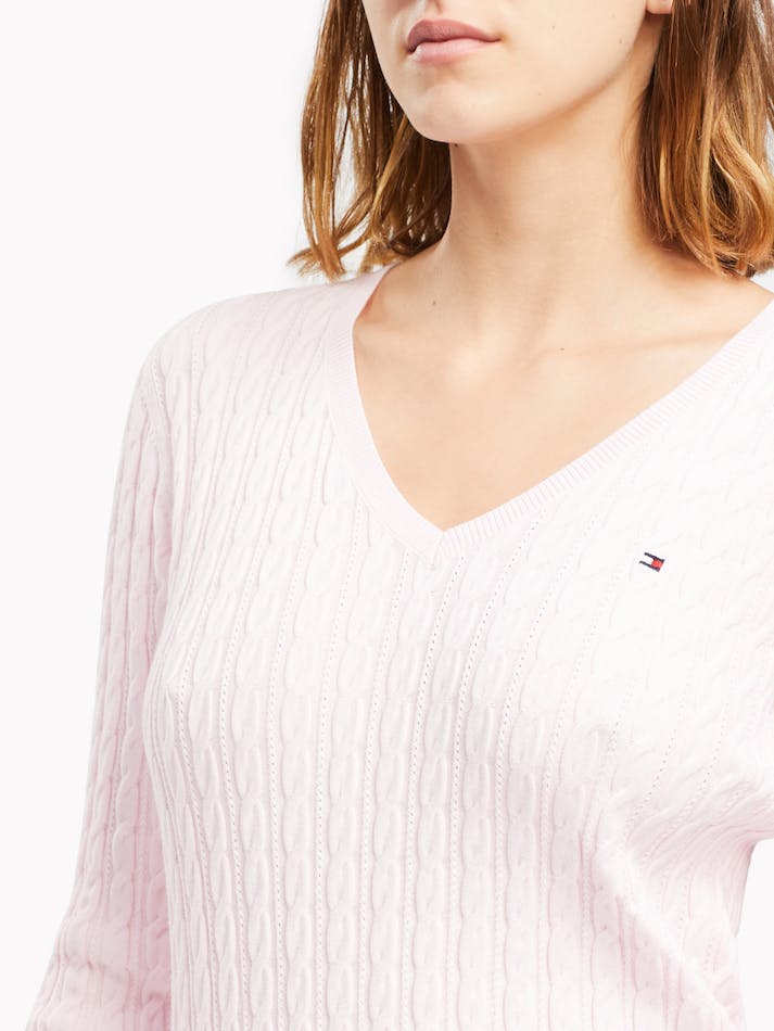 Tommy Hilfiger Classic Cable V Neck Women's Sweater Pink | WUUWdok8xaox